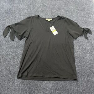 Michael Michael Kors Shirt Womens Medium Black Tie Sleeve V Neck Basics Top